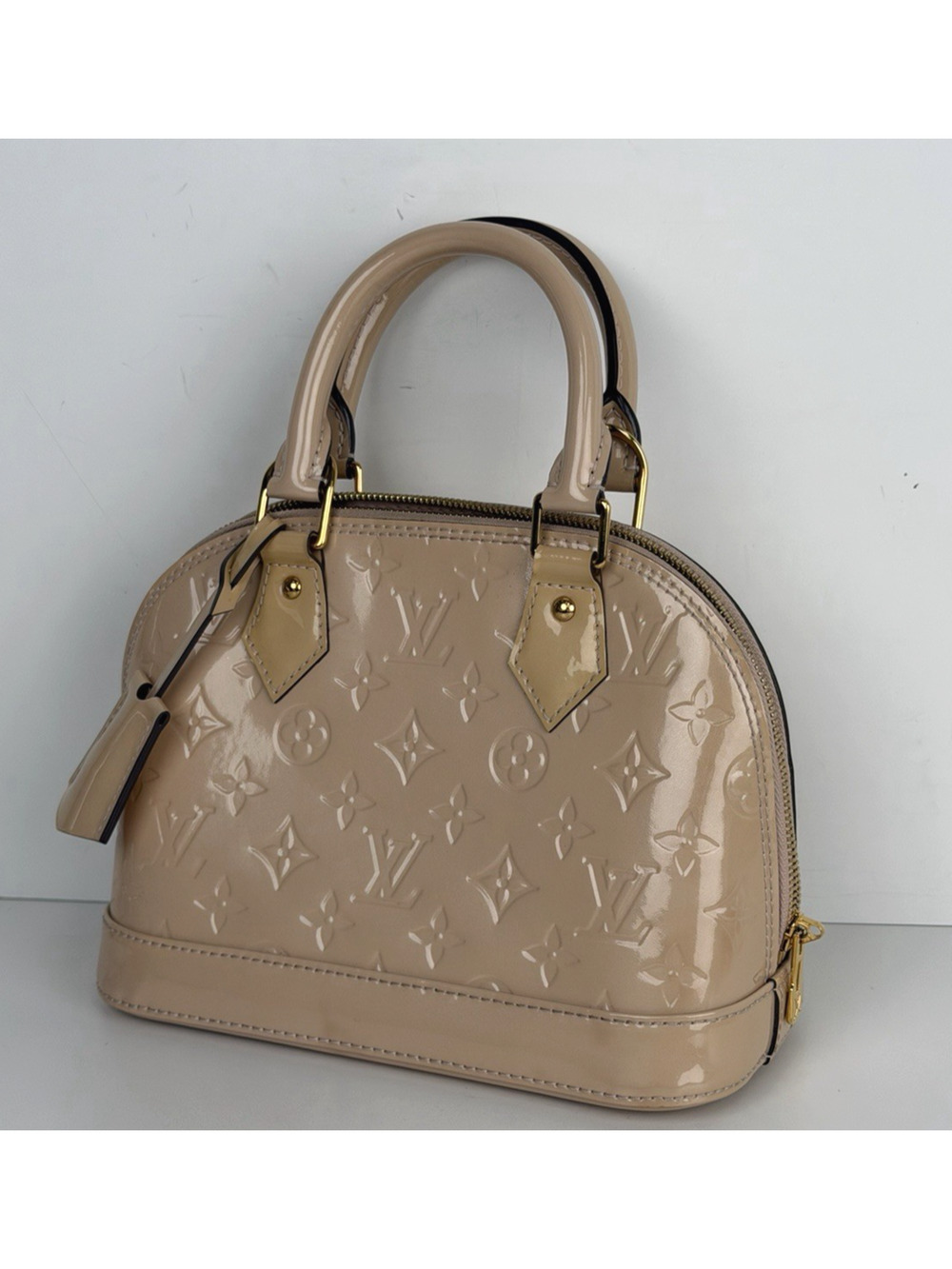 Louis Vuitton Alma Top Handle Bag BB Beige Leather Monogram Vernis 2013 S17